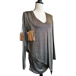 Lola & Sophie Metallic Banded Tunic/Mini Dress with Asymmetrical Top | Medium